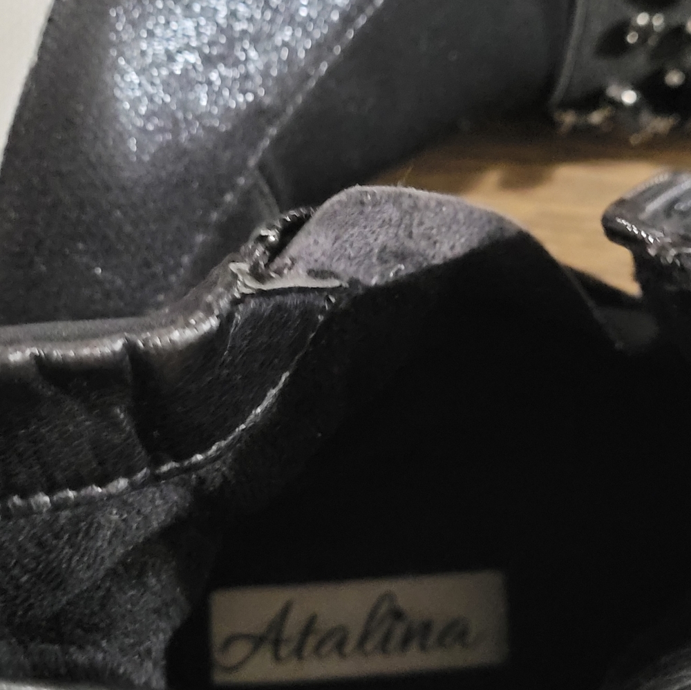 Atalina Black Slip on Ankle Boots Floral - Picture 3 of 11